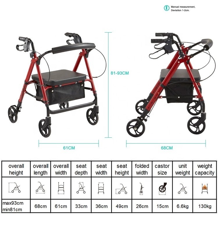 Hot Selling Lightweight Folding Aluminum Rollator Walker with Seat for The Elderly