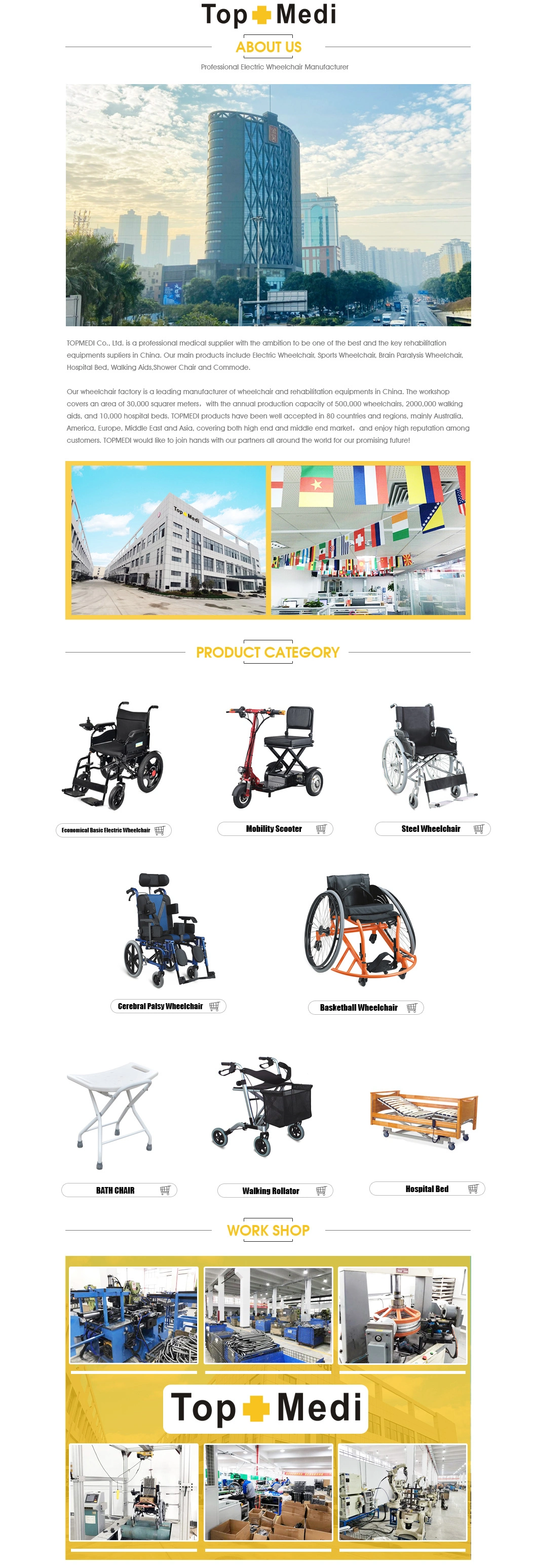 Competitive Price and New Design for Topmedi Humanized Design Lightweight Disabled Foldable Power Electric Wheelchair