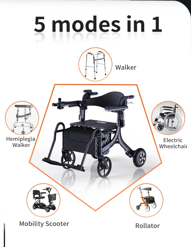2022 Adult Portable Transfer Chair Rolling Foldable Electric Rollator Walker with Seat