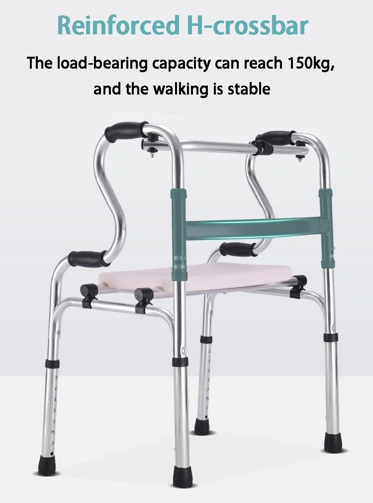 Customized Medical Aluminum Man Disabled Elderly Upright Walker Foldable Frame Walker with Seat and Bedpan