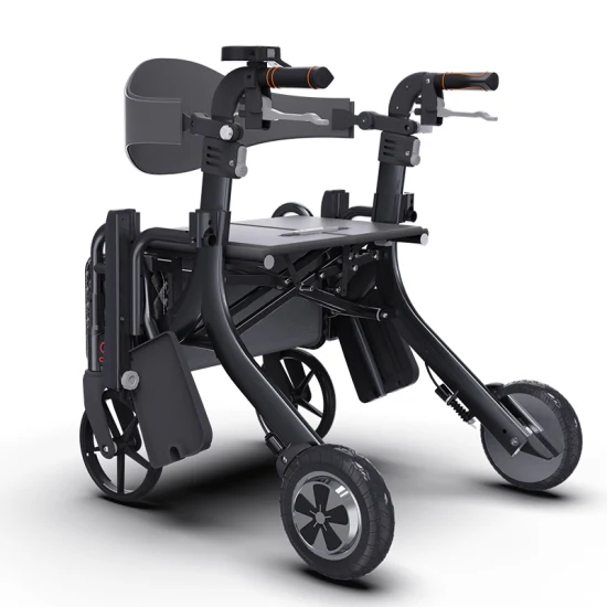 4-rädriger Power Rolling Wheeled Walker Zusammenklappbarer elektrischer Rollator mit Rollstuhl
