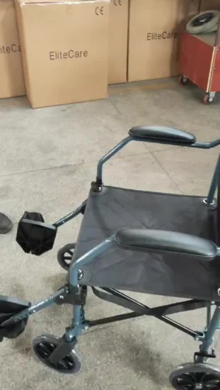 12-Zoll-Räder, leichter, tragbarer Transport-Klapprollstuhl für Behinderte mit Handbremsen