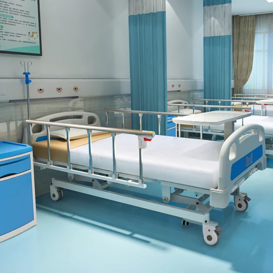 A3K Metall, 3 Kurbeln, 3 Funktionen, verstellbares medizinisches Möbel, zusammenklappbares, manuelles Krankenpflegebett für Patienten mit Rollen